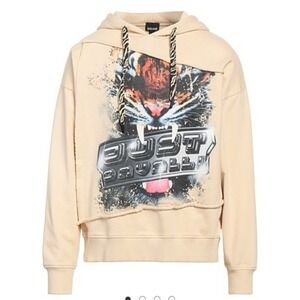 Just Cavalli New Men's Tiger Front Hoodie Sweatshirt Tan Cotton SZ S